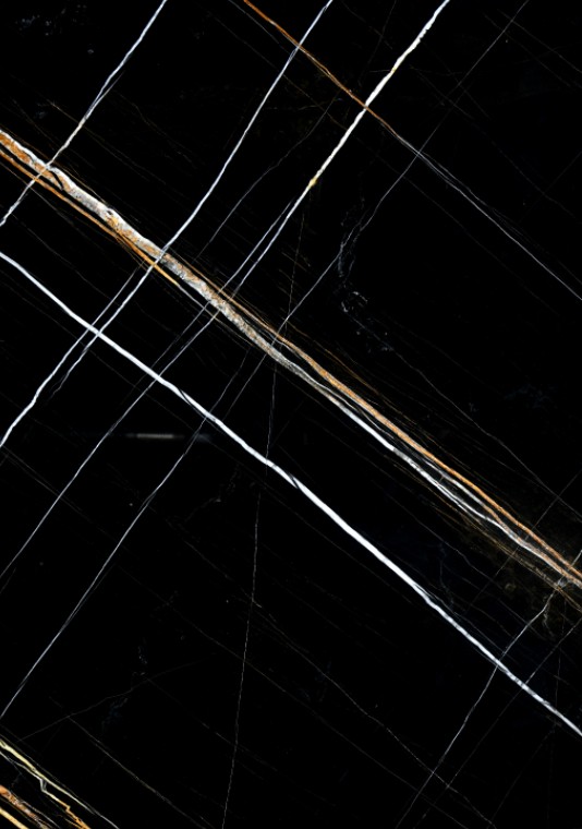 Black marble slab with strong veins