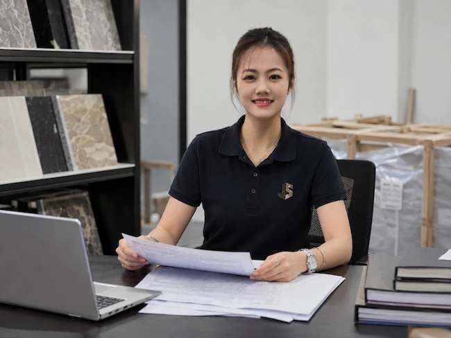 Professional reviewing export documents for natural stone shipment