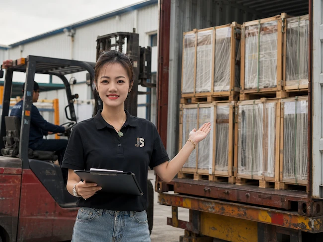 Warehouse supervisor overseeing cargo loading for natural stone shipment