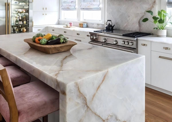 Crystal White Quartzite Luxury Kitchen Crystal White Quartzite used in luxury kitchen island and backsplash