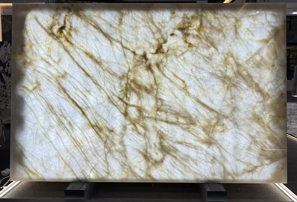 Crystal White Quarzite Slab with light Crystal White Quarzite Slab with light