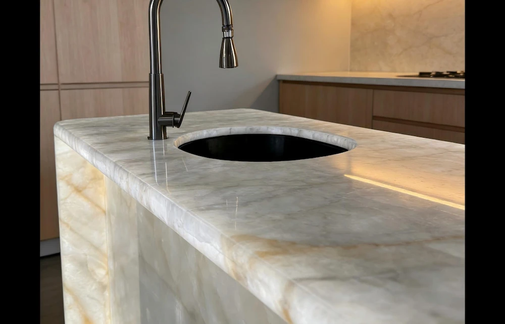 Crystal White Quartzite Vanity Top Crystal White Quartzite vanity top for luxury bathroom design