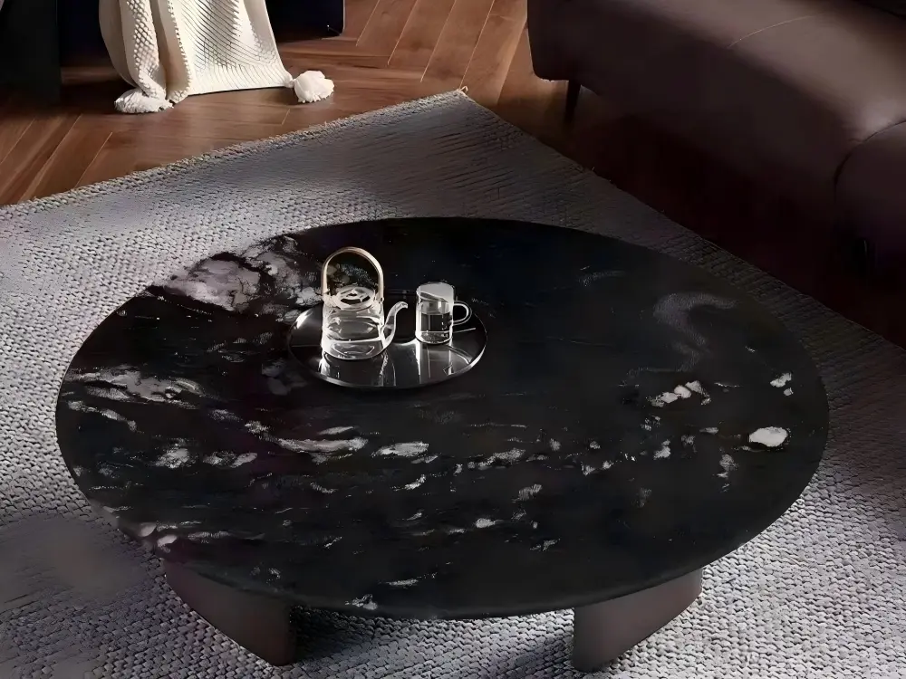 Black Titanium Granite Custom Desk Black Titanium Granite round desk and custom stone furniture top