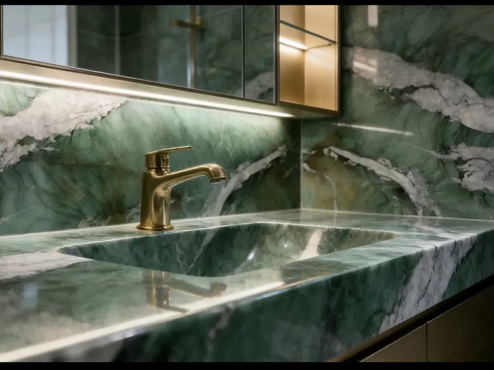 Cristallo Fuchsite Quartzite Bathroom Vanity Cristallo Fuchsite Quartzite Bathroom Vanity