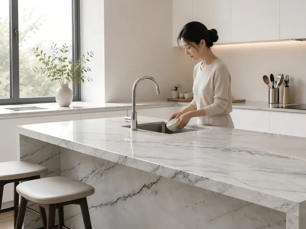 Mont Blanc Quartzite Kitchen Countertop Mont Blanc Quartzite kitchen countertop and island application