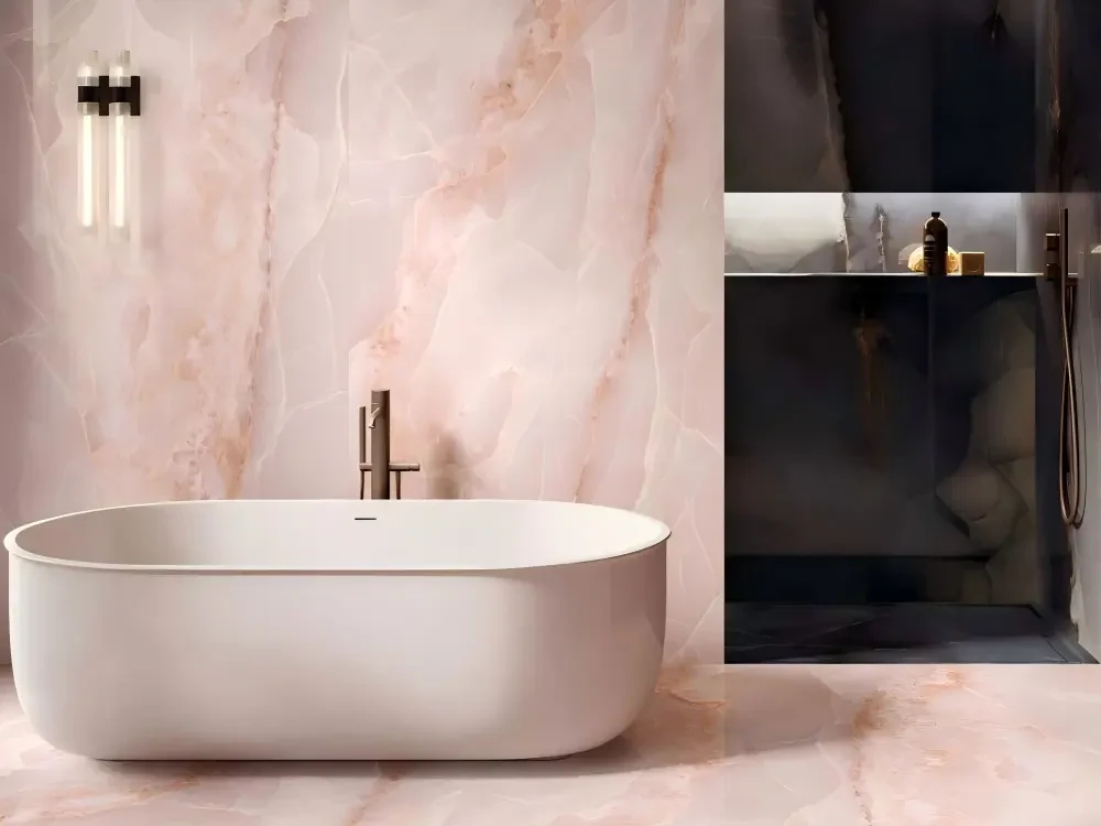 Pink Onyx Bathroom Wall Pink Onyx bathroom wall