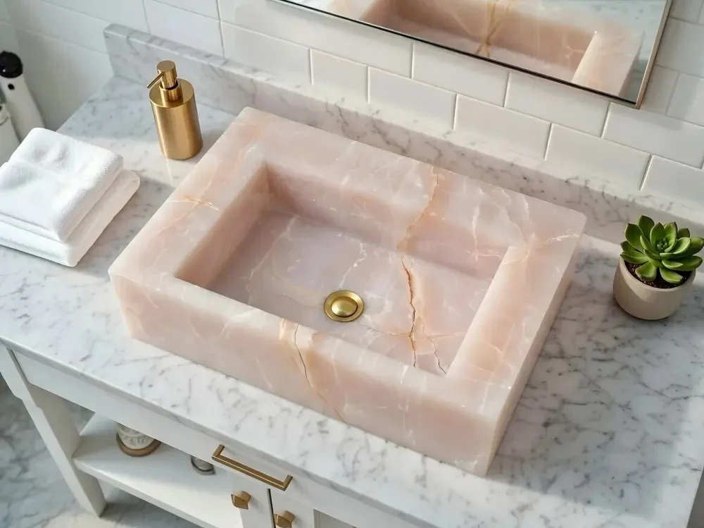 Pink Onyx Carved Sink Pink Onyx carved sink