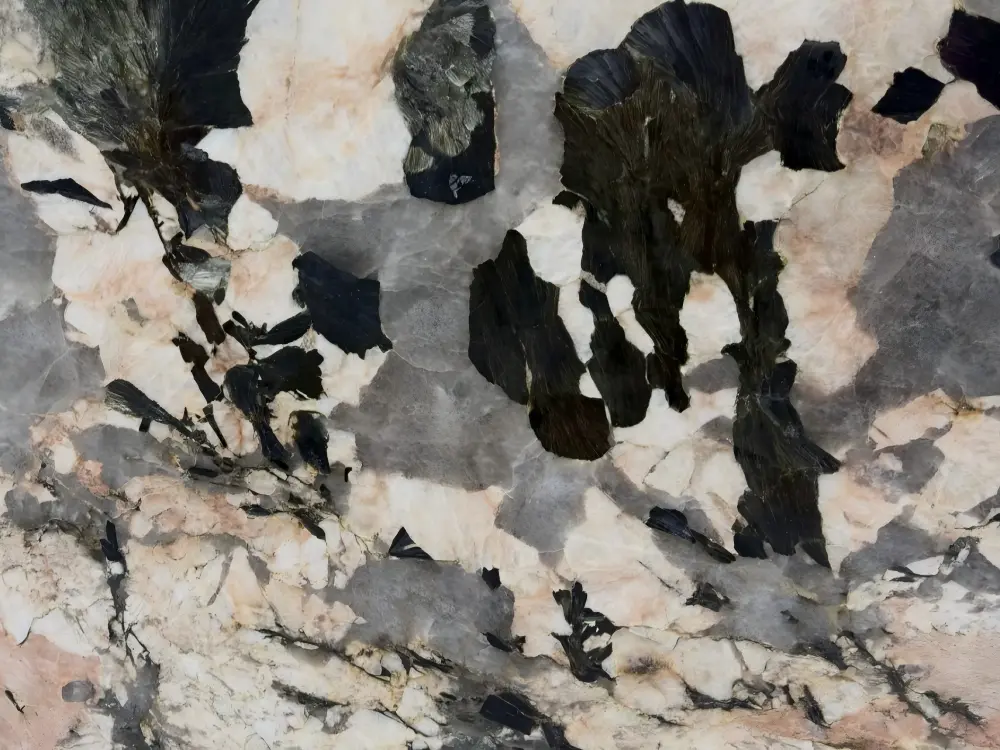 Pink Patagonia Quartzite close detail with white grey and black mineral structure