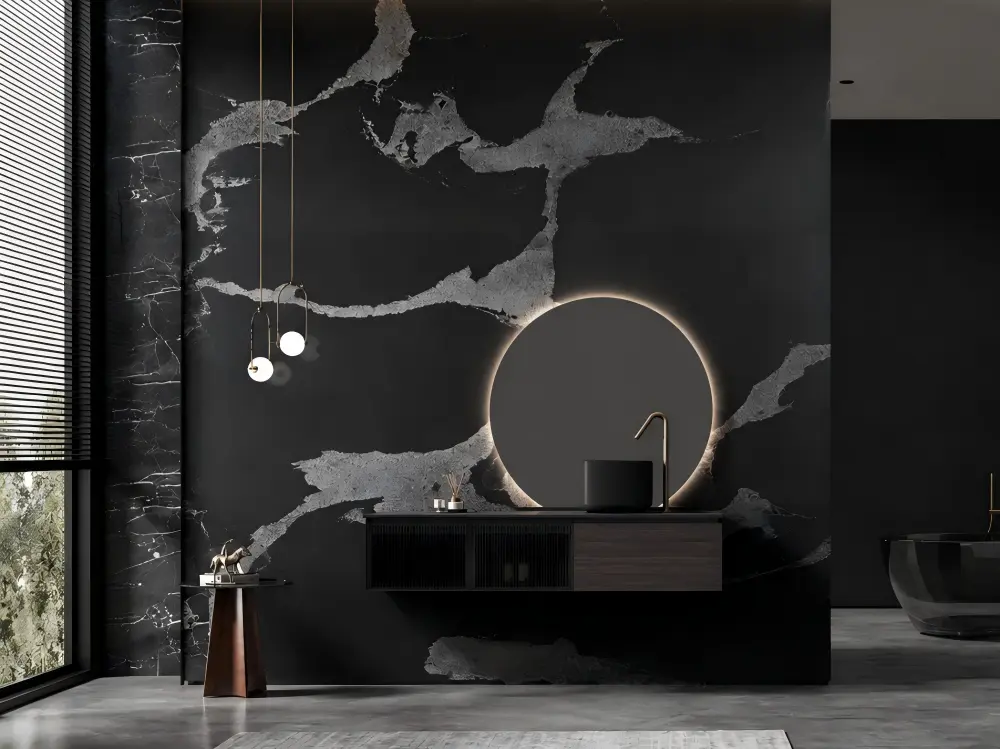 Python Black Granite Bathroom Feature Wall Python Black Granite Bathroom Feature Wall