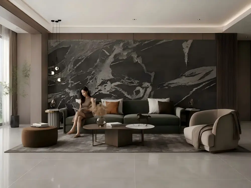 Python Black Granite Bookmatch Feature Wall Python Black Granite Bookmatch Feature Wall