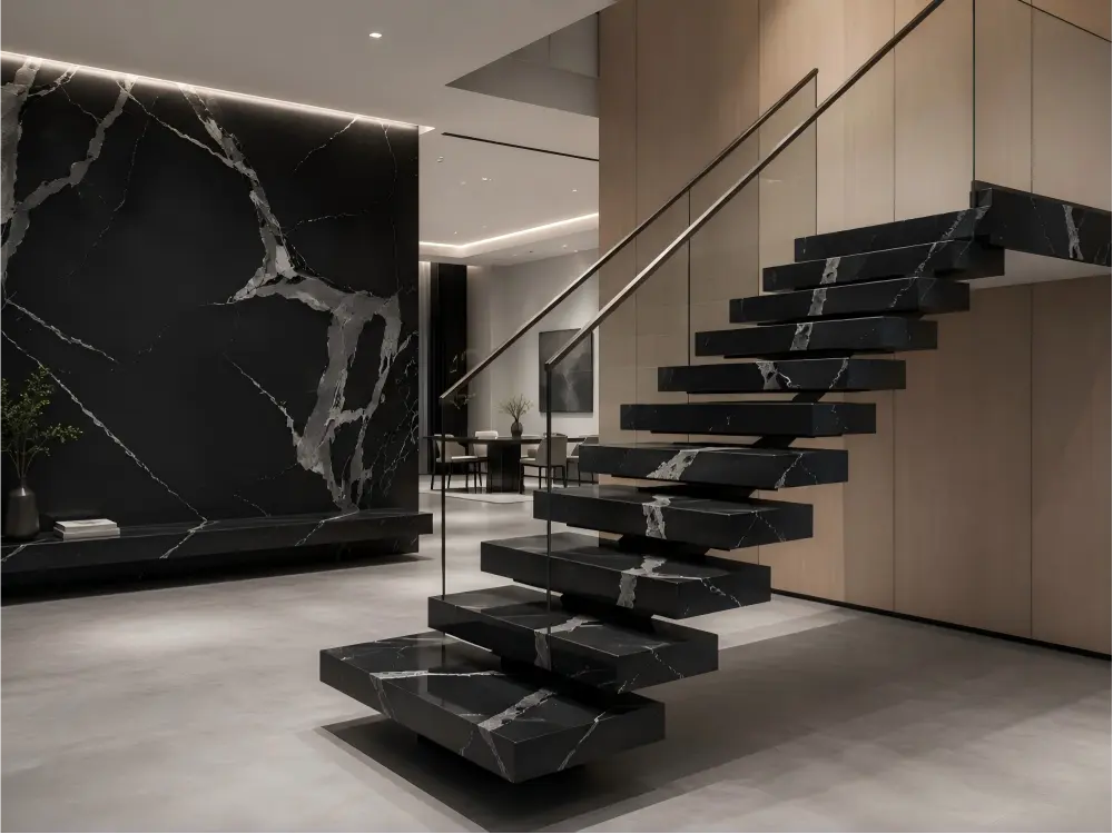 Python Black Granite Floating Staircase Python Black Granite Floating Staircase