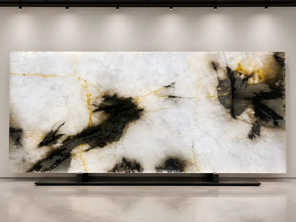 White Patagonia Quartzite Large Crystal Slab White Patagonia Quartzite slab with large translucent crystal sections