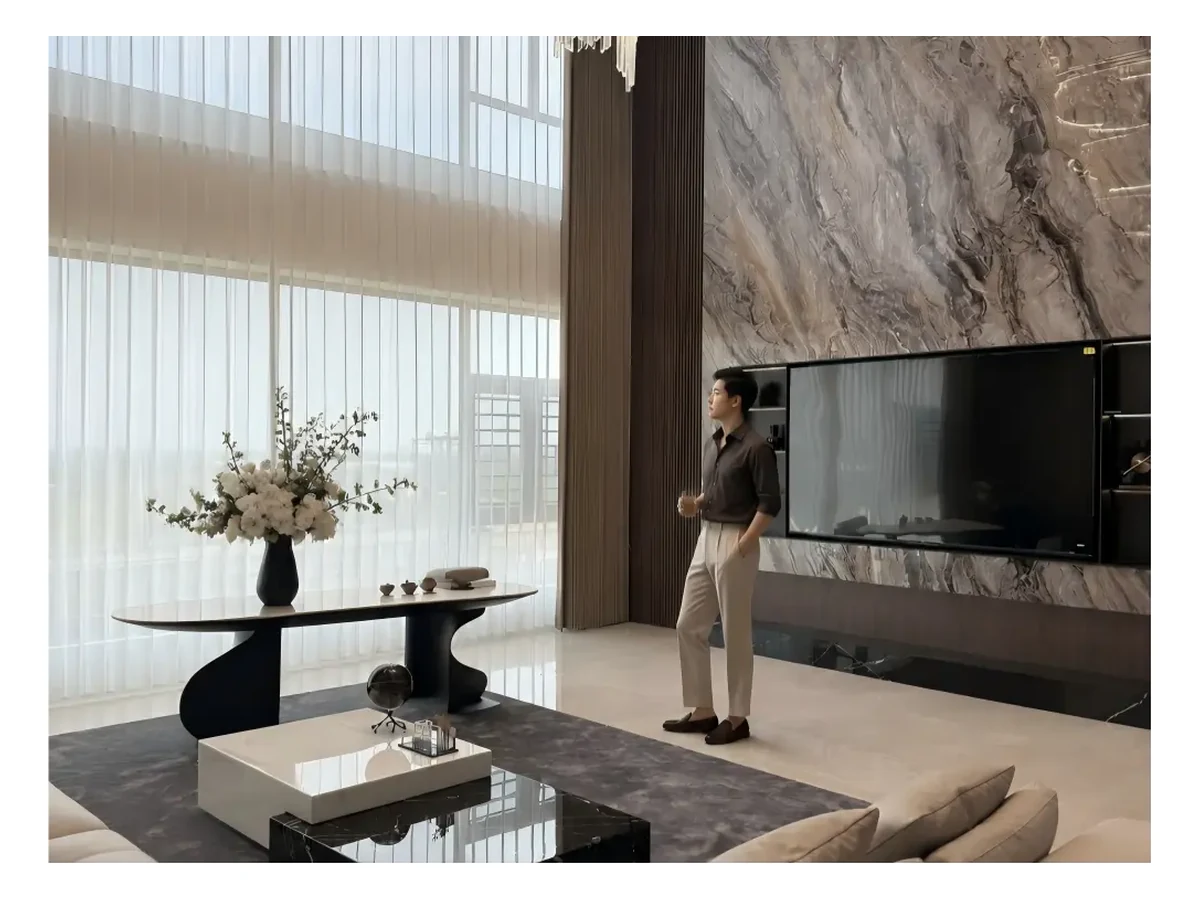 Arabescato Grigio Marble Feature Wall Application Arabescato Grigio Marble feature wall application