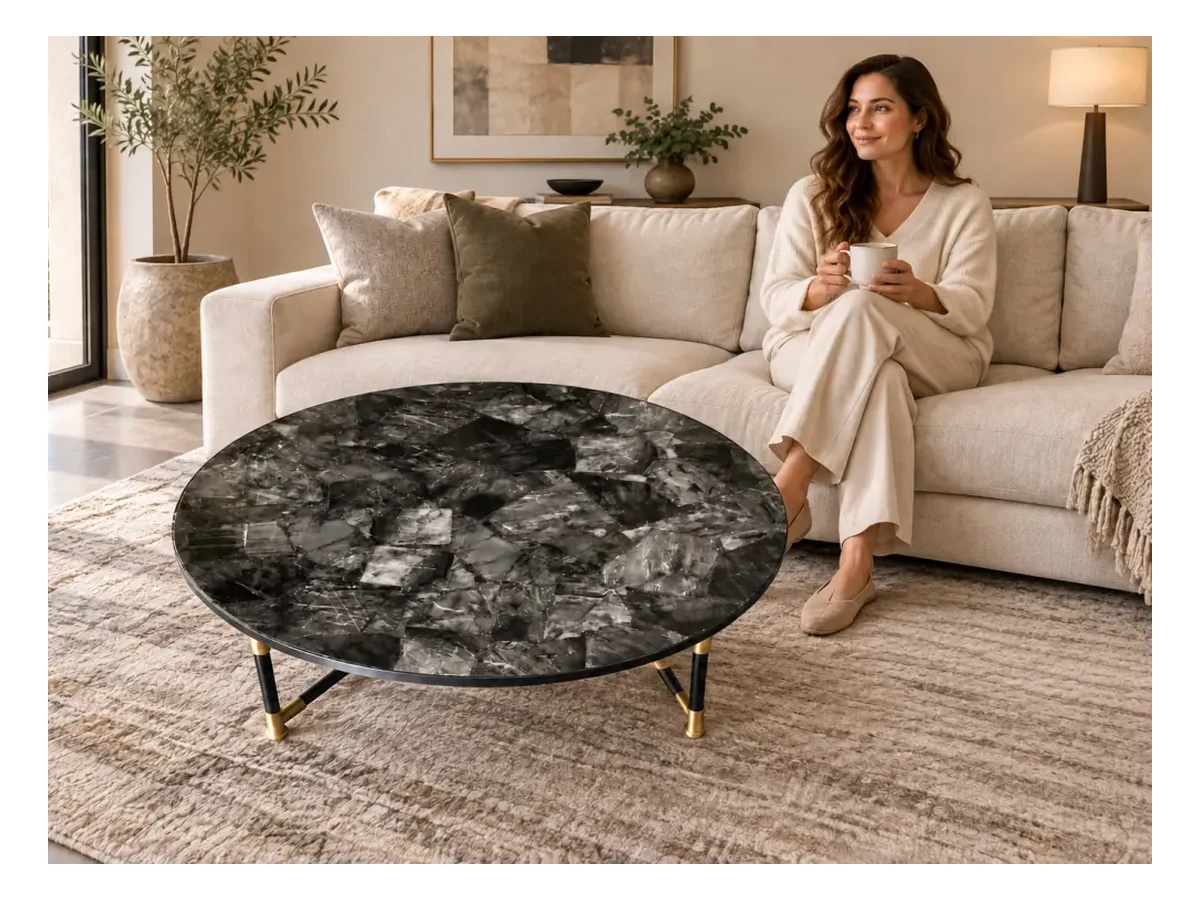 Black Agate Semi-precious Stone Coffee Table Application Black Agate Semi-Precious Stone coffee table application