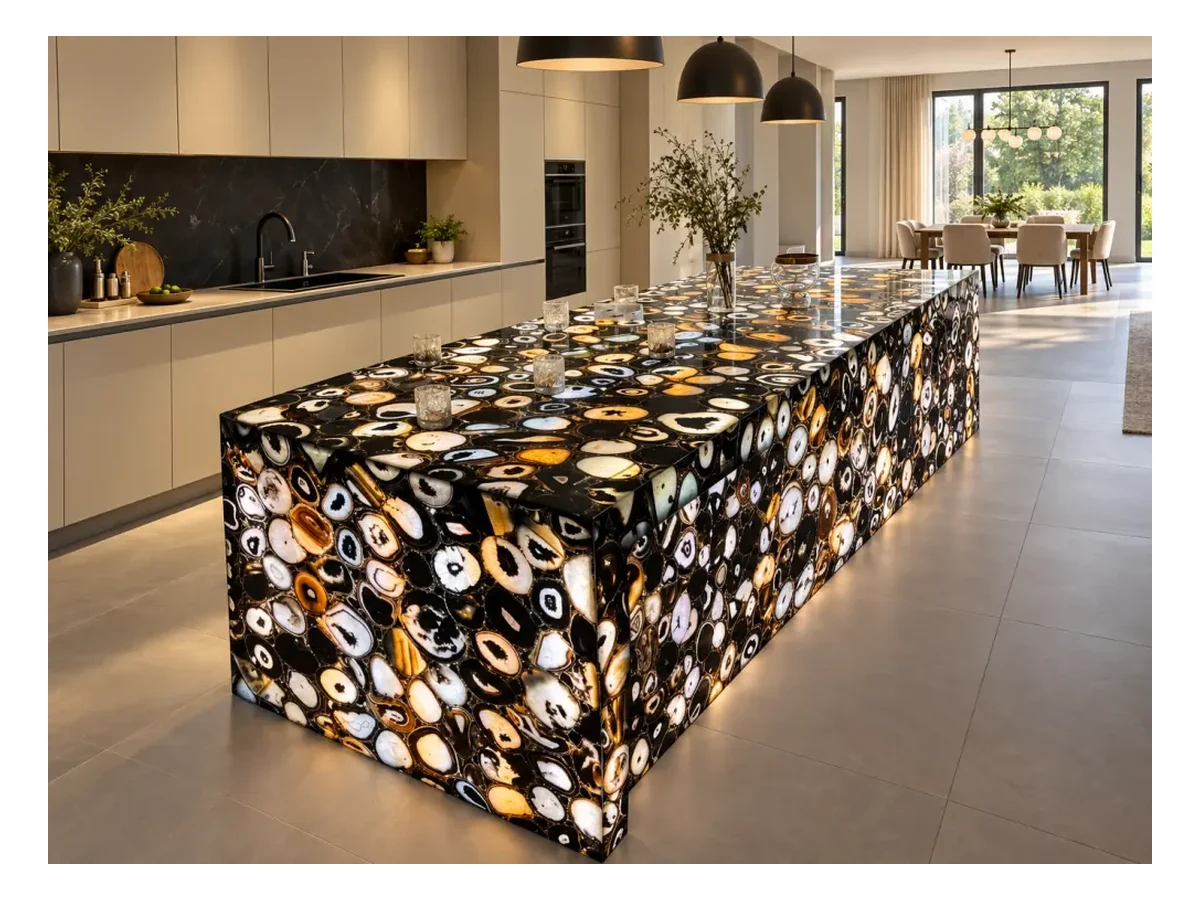 Black Agate Semi-precious Stone Kitchen Island Application Black Agate Semi-Precious Stone kitchen island application