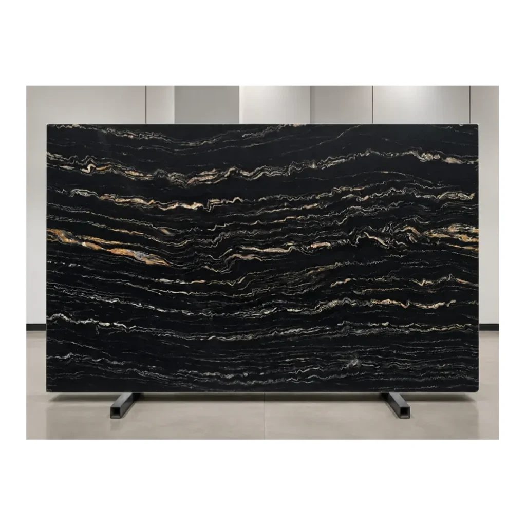Black Portoro Quartzite natural stone slab