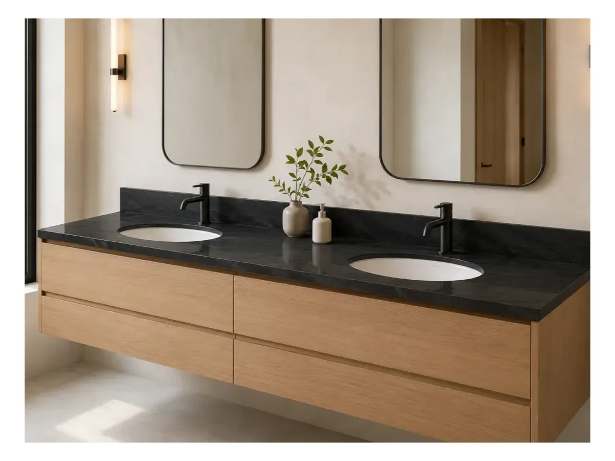 Black Vermont Granite Bathroom Vanity Application Black Vermont Granite bathroom vanity application