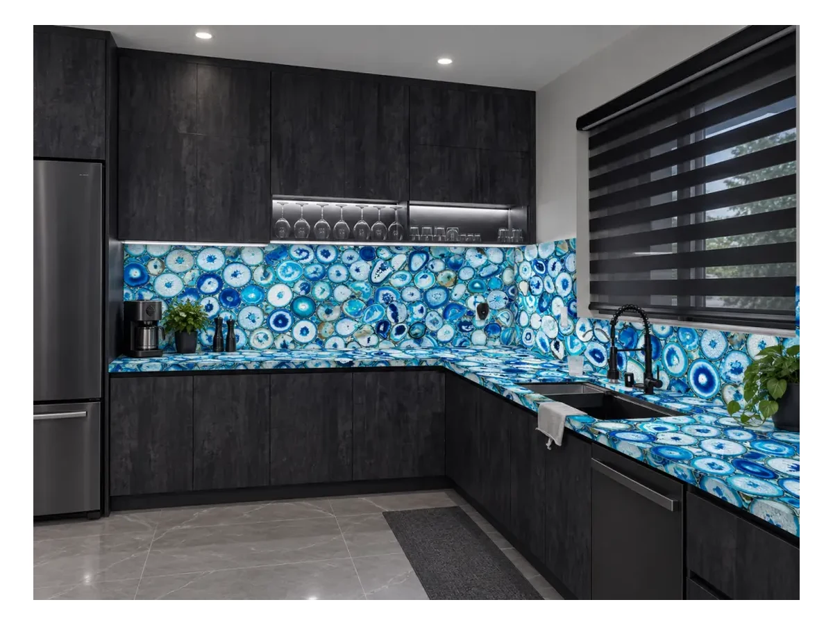 Blue Agate Semi-precious Stone Wall Panels Countertop Application Blue Agate Semi-Precious Stone Wall Panels countertop application