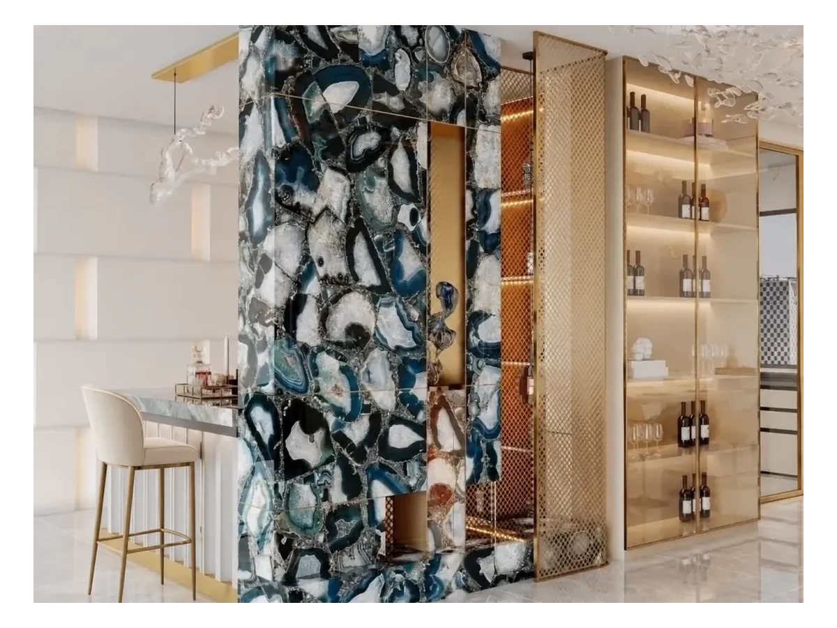 Blue Agate Semi-precious Stone Wall Panels Interior Wall Application Blue Agate Semi-Precious Stone Wall Panels interior wall application