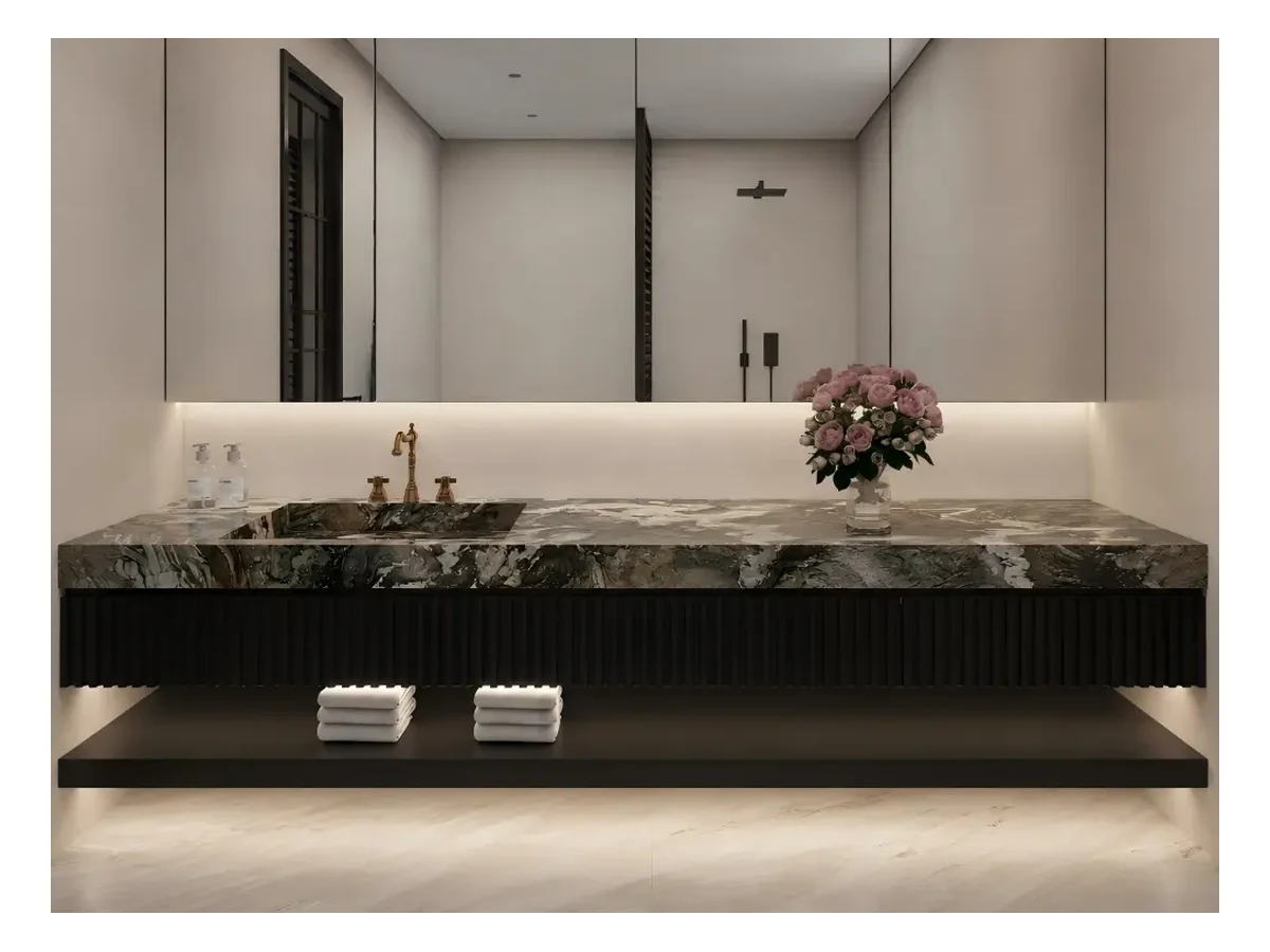 Blue Tempest Quartzite Bathroom Vanity Application Blue Tempest Quartzite bathroom vanity application