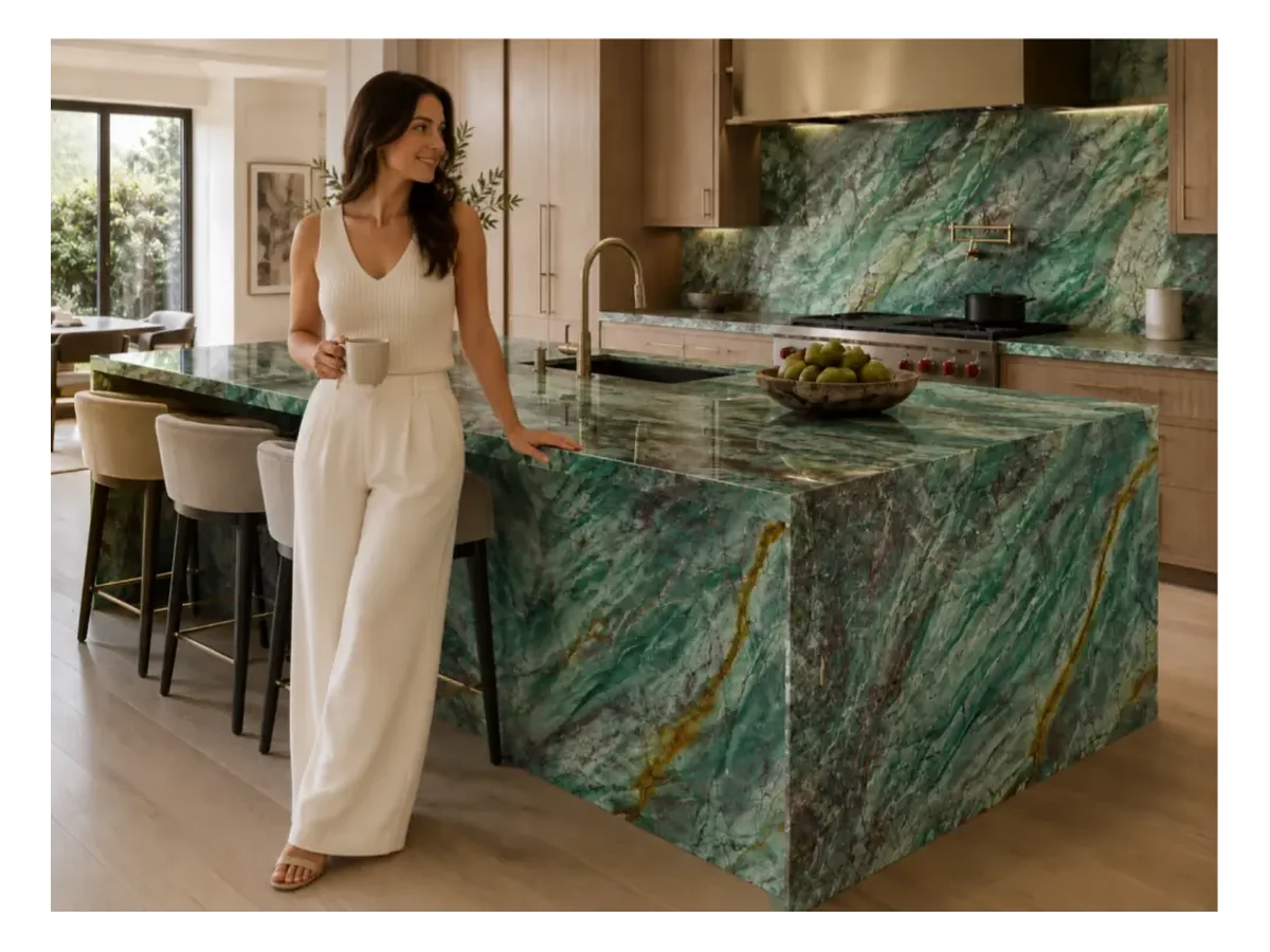 Botanic Green Quartzite Countertop Application Botanic Green Quartzite countertop application
