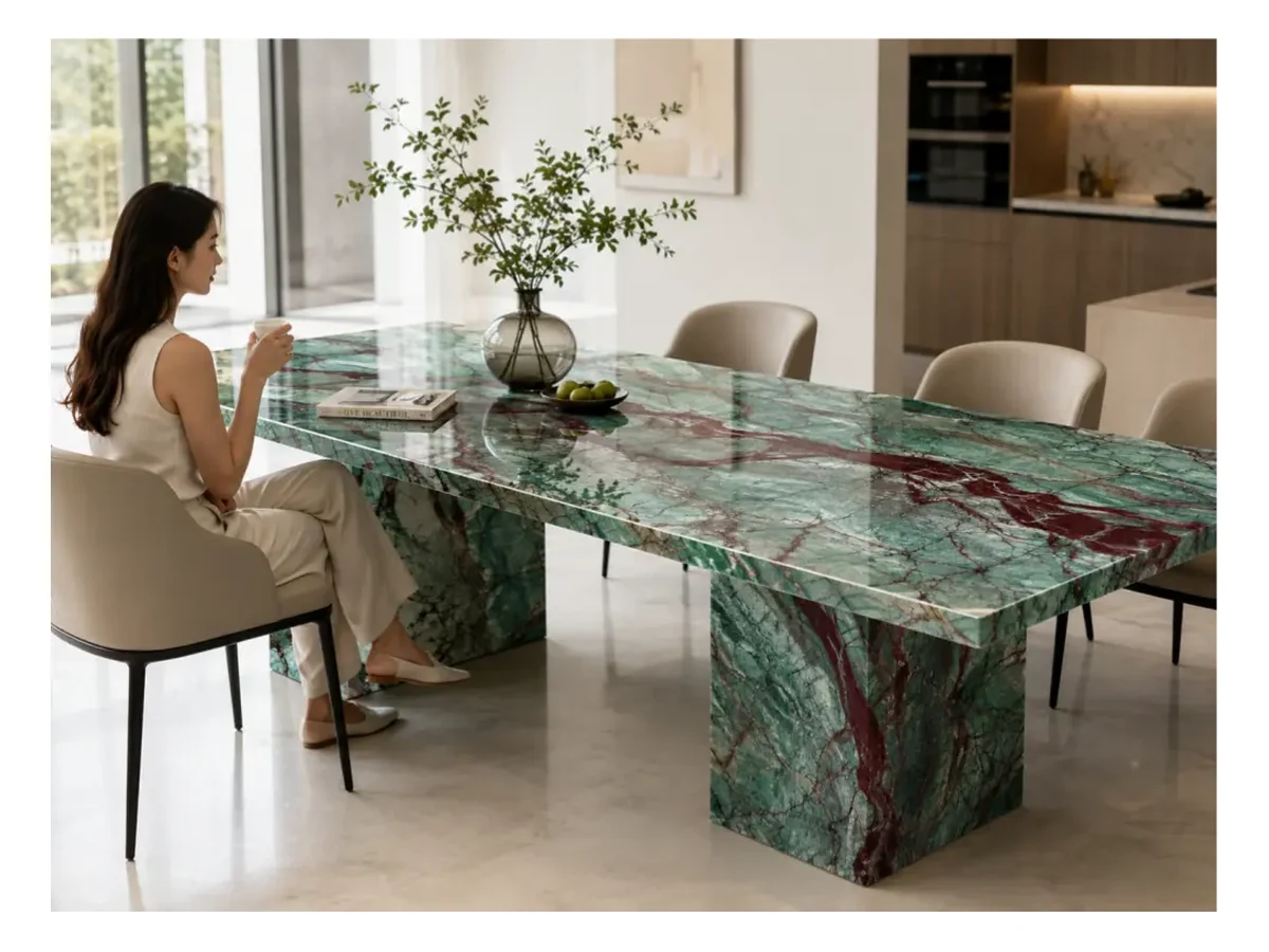 Botanic Green Quartzite Stone Table Application Botanic Green Quartzite stone table application