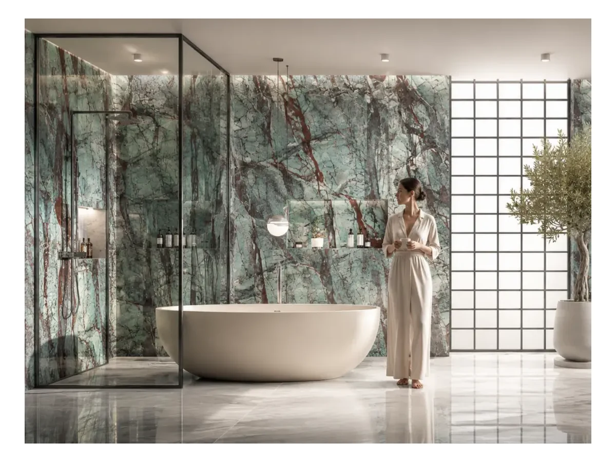 Botanic Green Quartzite Feature Wall Application Botanic Green Quartzite feature wall application