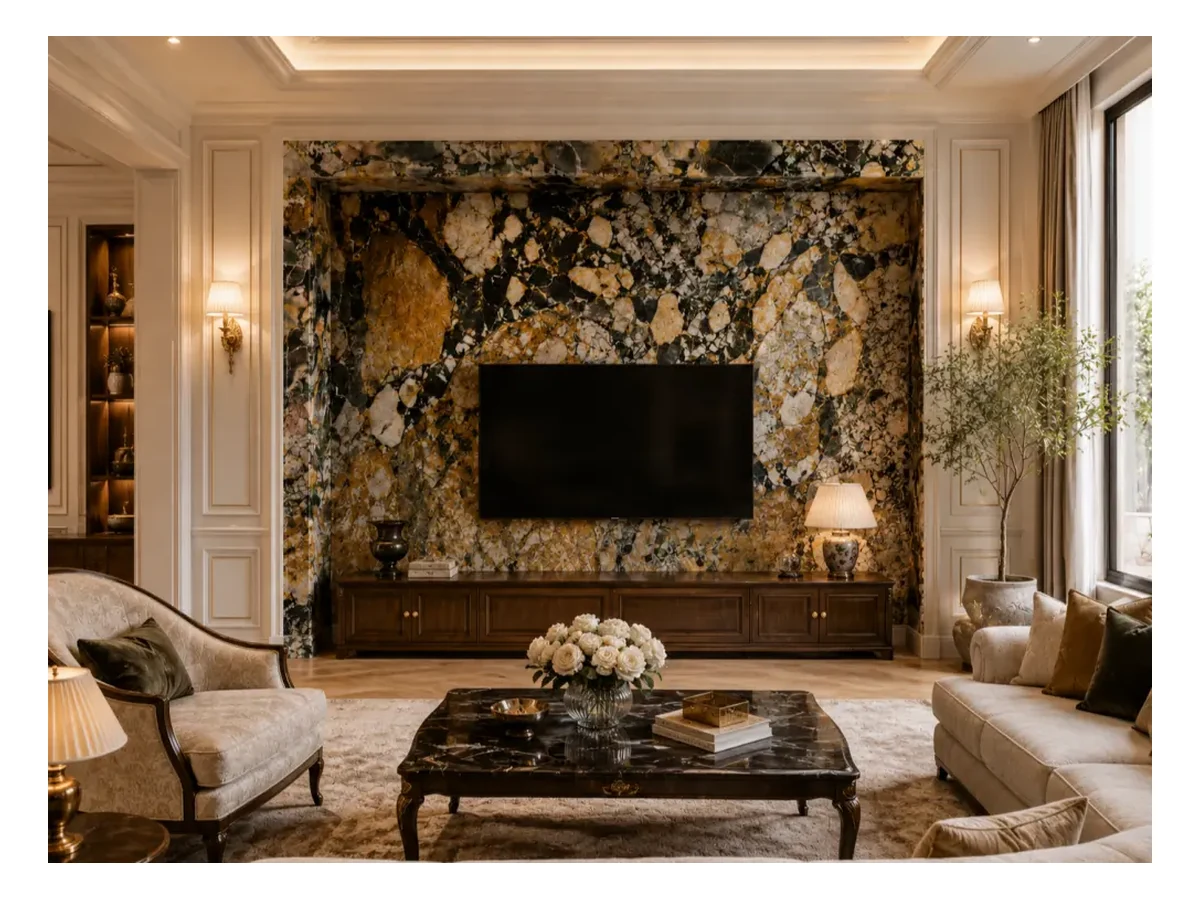 Breche De Benou Marble Feature Wall Application Breche de Benou Marble feature wall application