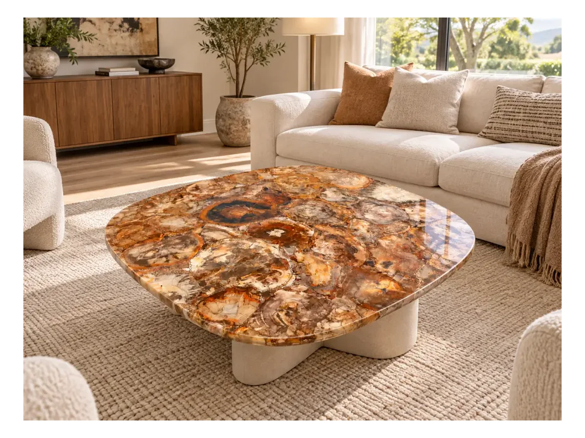 Brown Agate Semi-precious Stone Coffee Table Application Brown Agate Semi-Precious Stone coffee table application