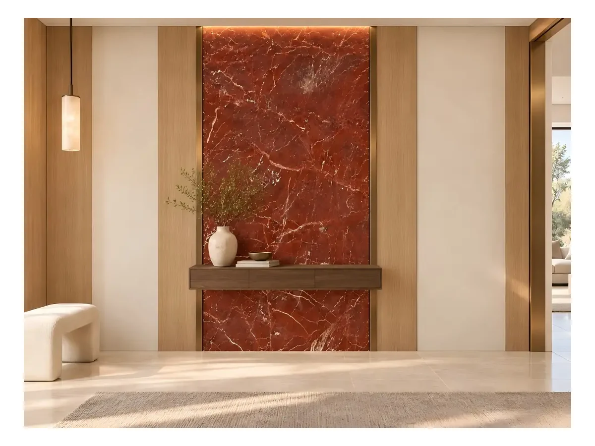 Bulgari Rosso Marble Feature Wall Application Reference Bulgari Rosso Marble feature wall application reference