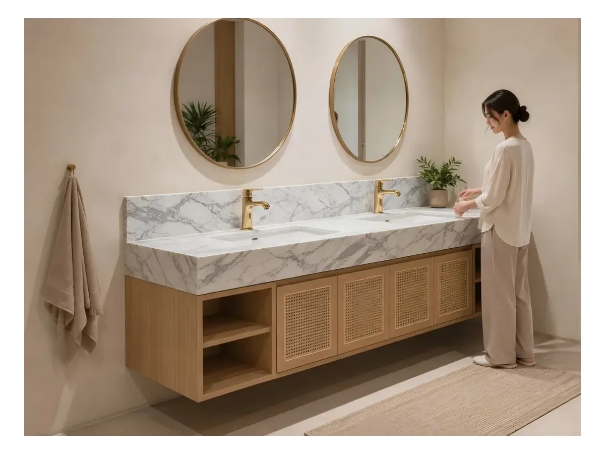 Calacatta White Marble Bathroom Vanity Application Calacatta White Marble bathroom vanity application