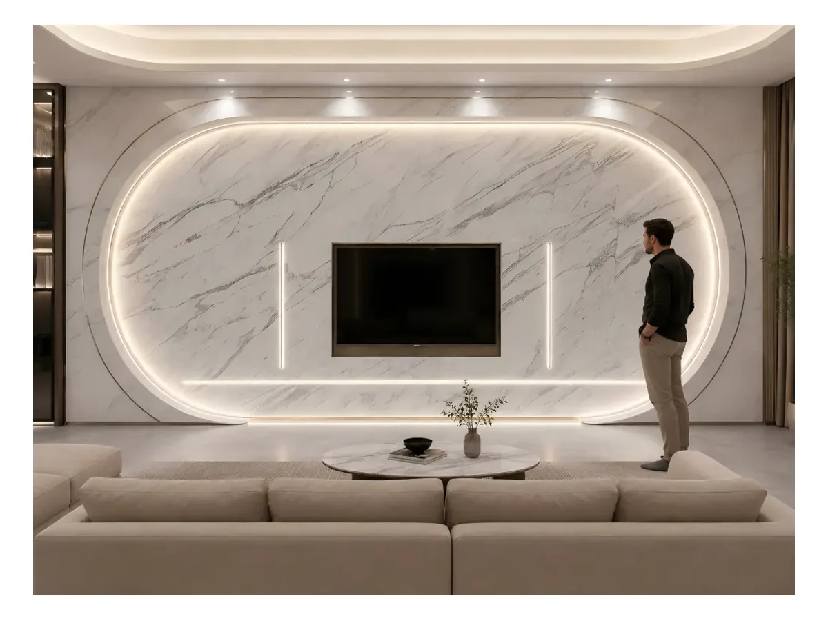 Calacatta White Marble Feature Wall Application Calacatta White Marble feature wall application