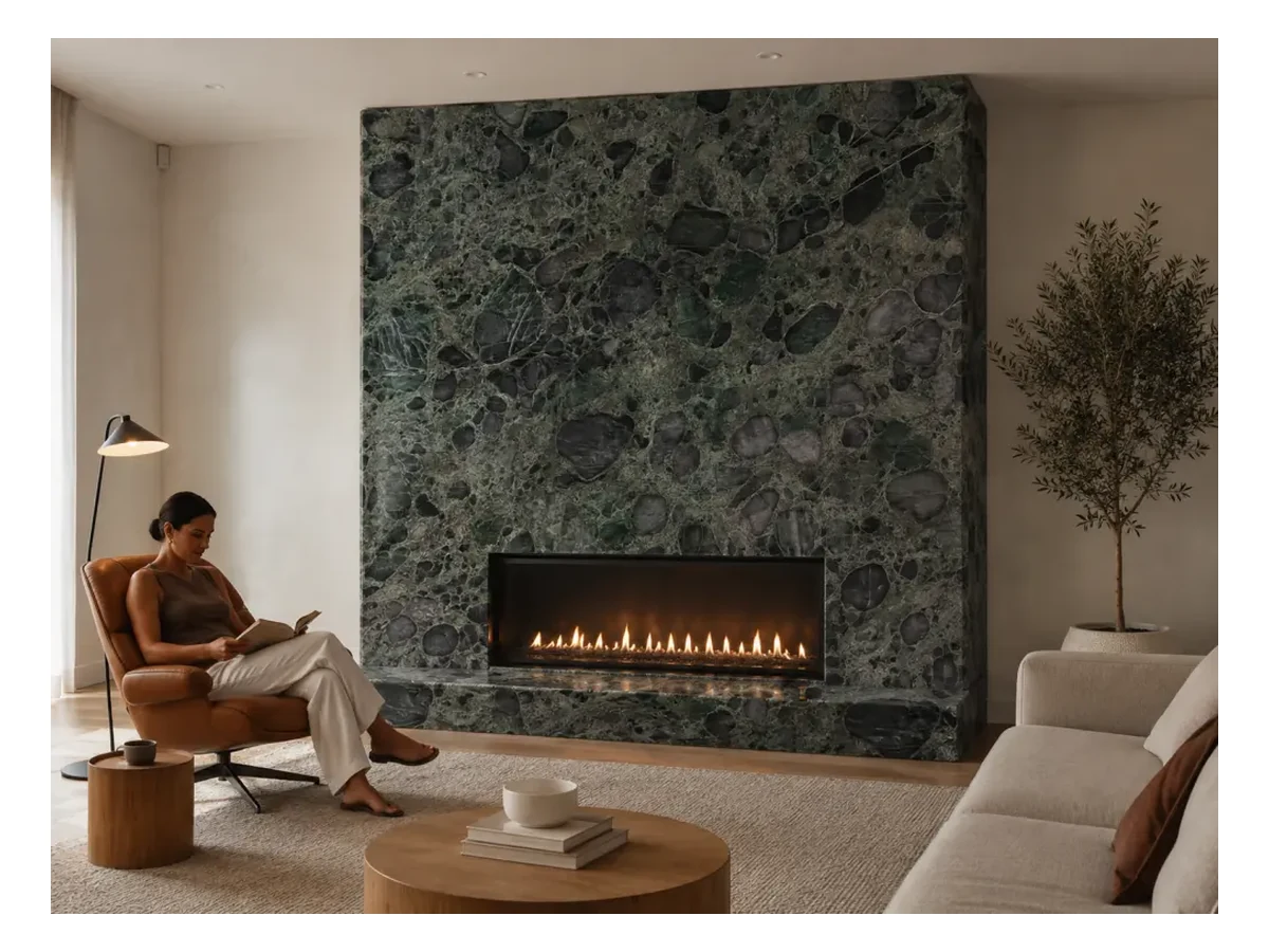Emerald Green Quartzite Interior Wall Application Emerald Green Quartzite interior wall application