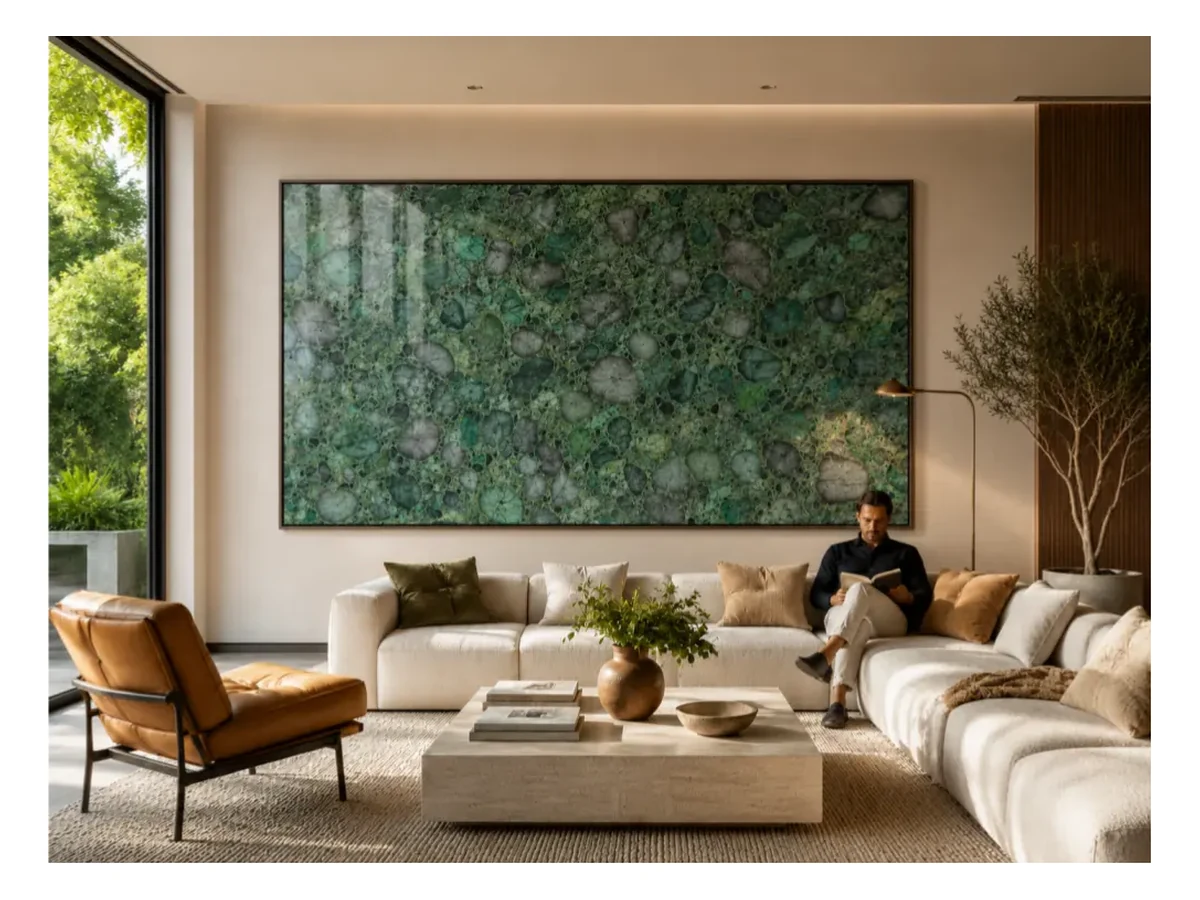 Emerald Green Quartzite Interior Wall Application Emerald Green Quartzite interior wall application