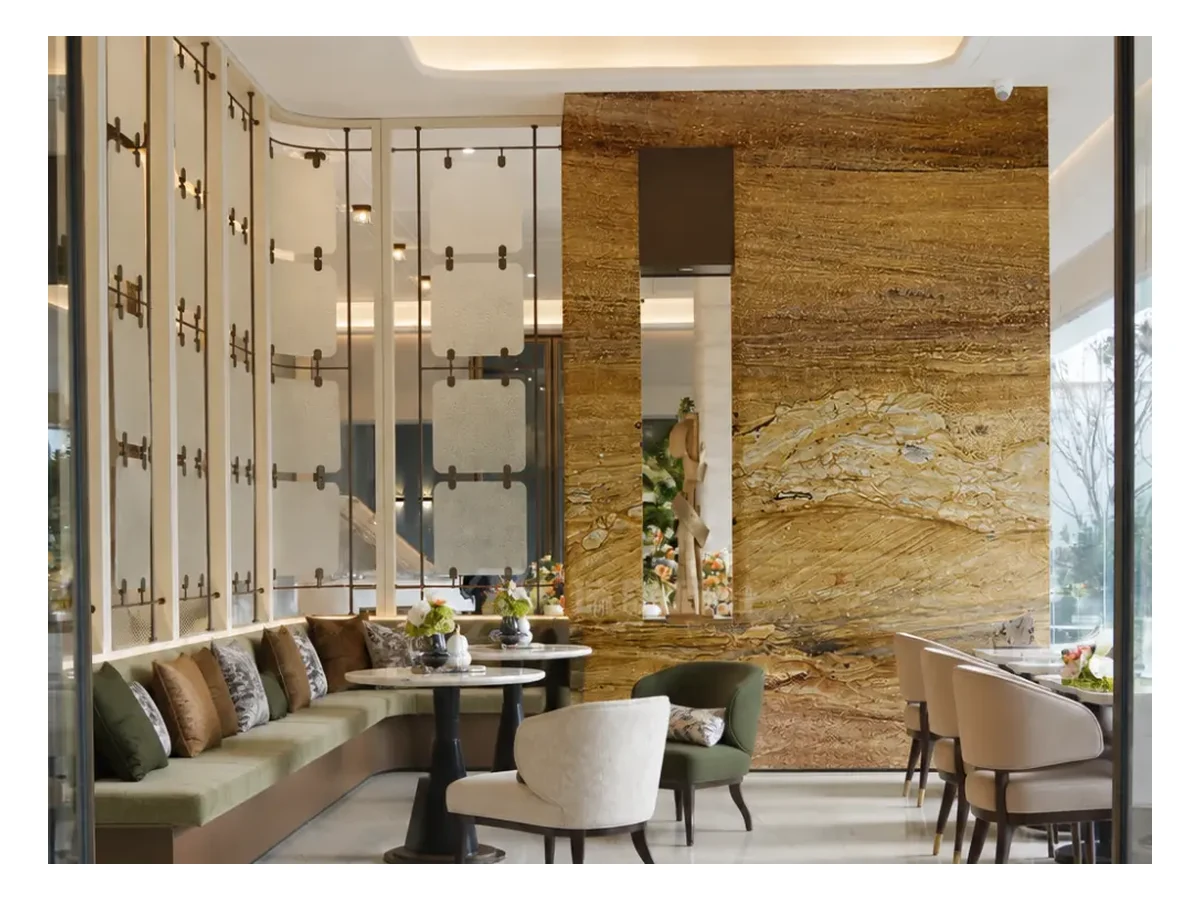 Gold Travertine Feature Wall Application Gold Travertine feature wall application