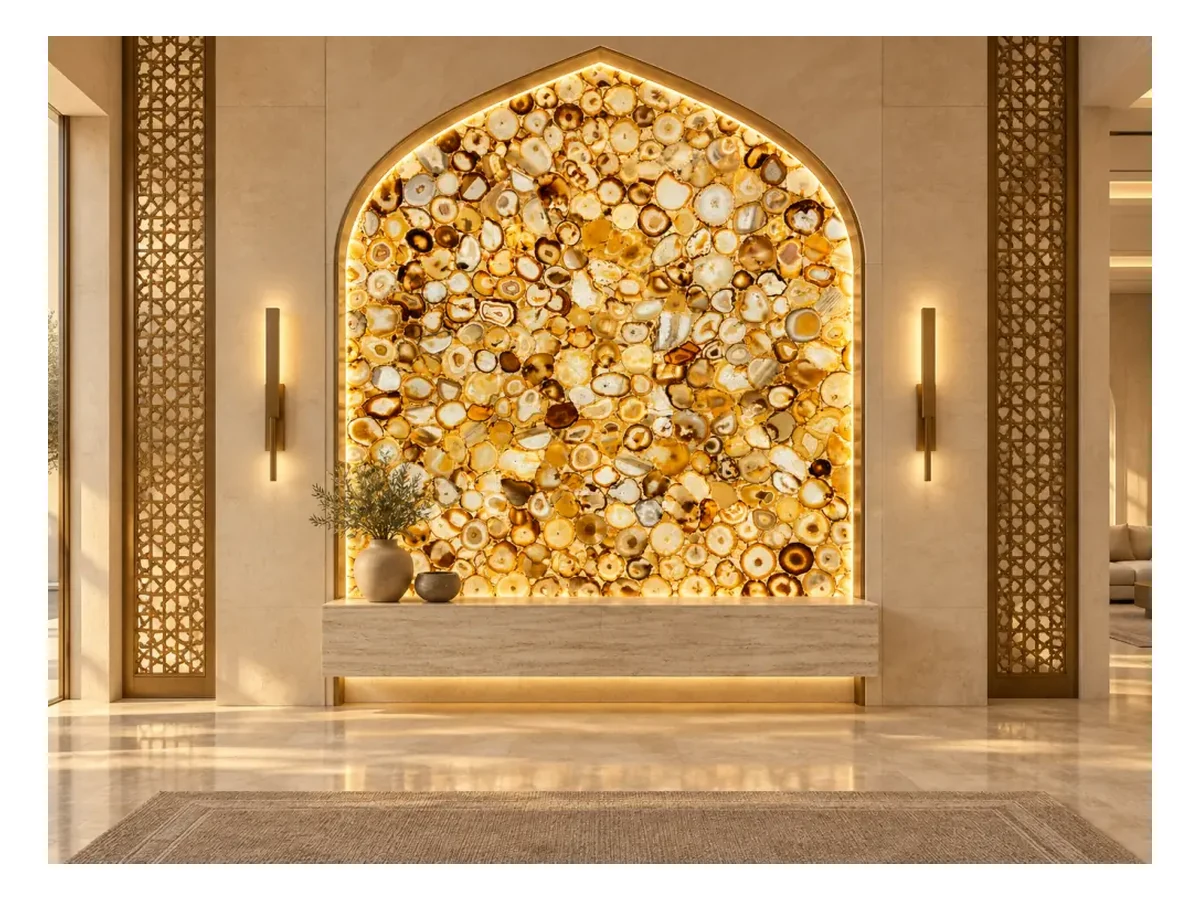 Golden Agate Semi-precious Stone Interior Wall Application Golden Agate Semi-Precious Stone interior wall application