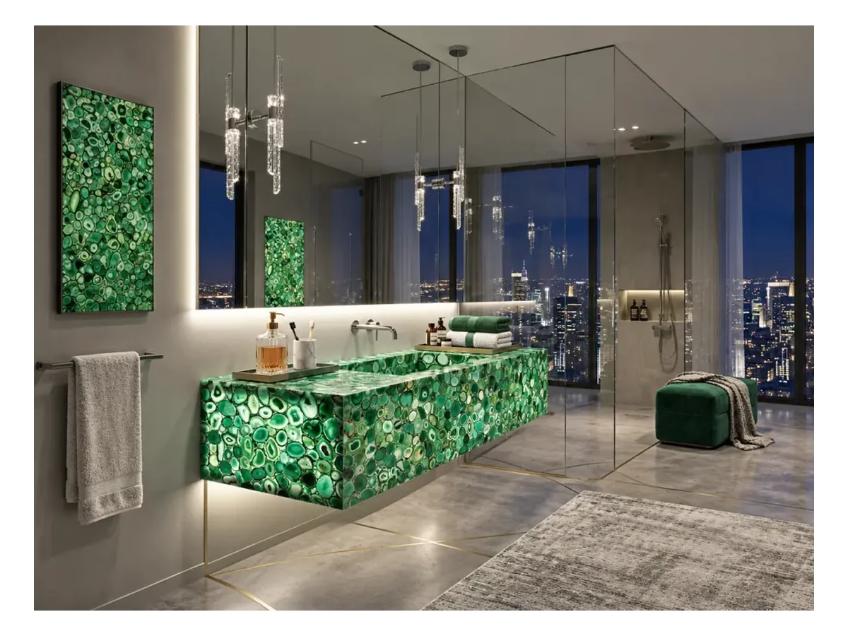 Green Agate Semi-precious Stone Bathroom Vanity Application Green Agate Semi-Precious Stone bathroom vanity application