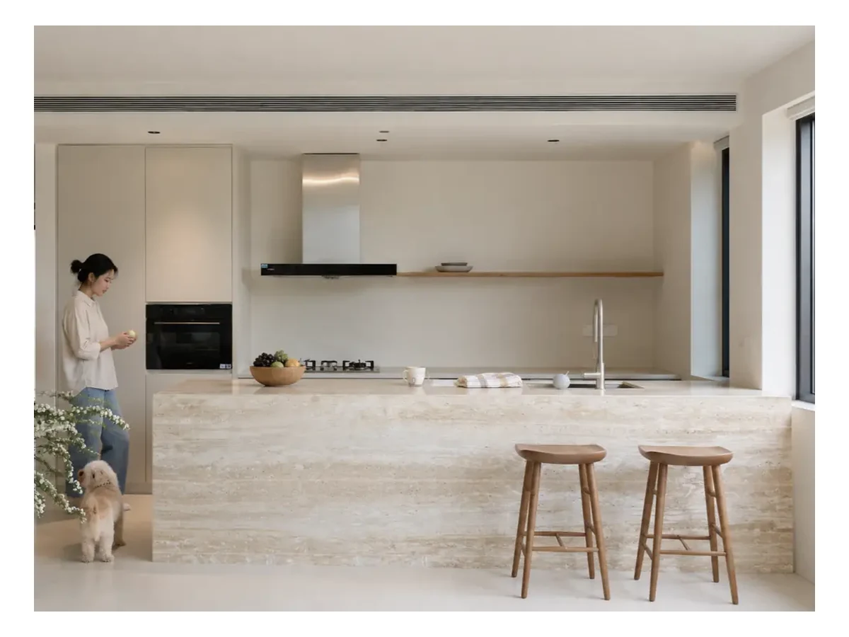 Italy Super White Travertine Kitchen Island Application Italy Super White Travertine kitchen island application