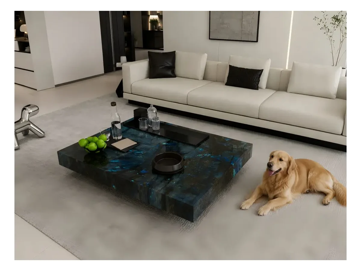Lemurian Blue Granite Coffee Table Application Lemurian Blue Granite coffee table application