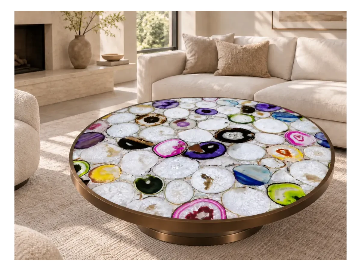 Mixed Agate Semi-precious Stone Stone Table Application Mixed Agate Semi-Precious Stone stone table application