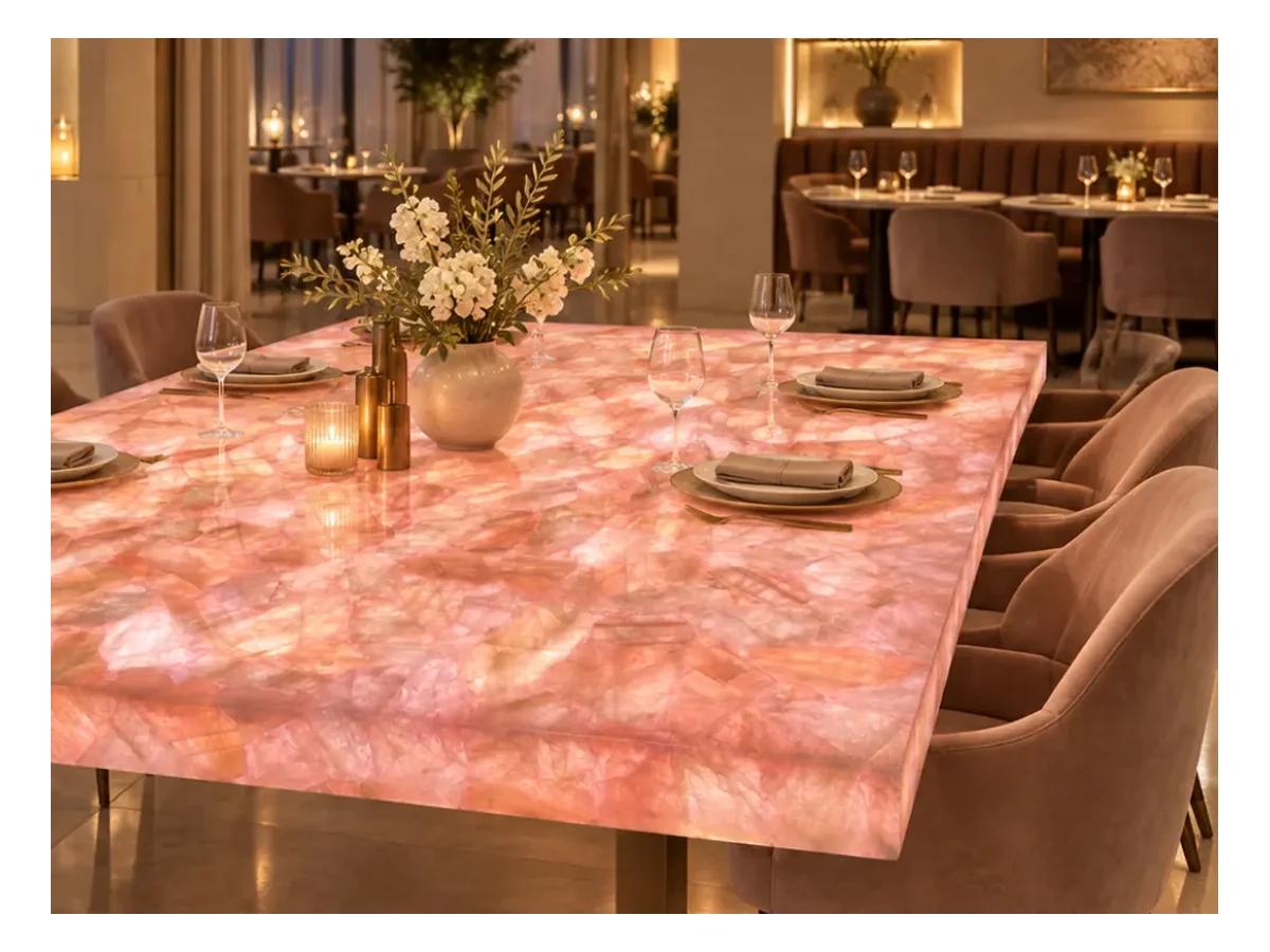 Pink Agate Semi-precious Stone Dining Table Application Pink Agate Semi-Precious Stone dining table application