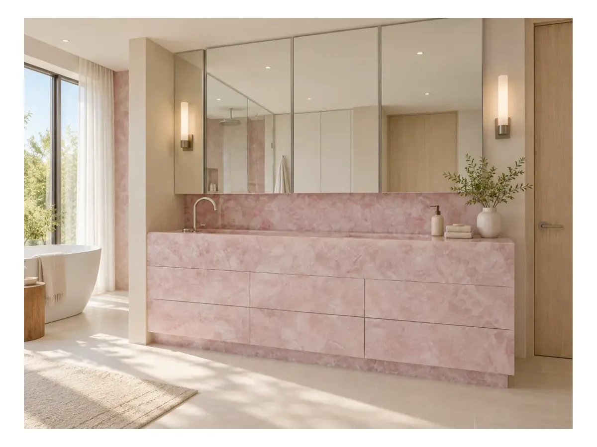 Pink Agate Semi-precious Stone Bathroom Vanity Application Pink Agate Semi-Precious Stone bathroom vanity application