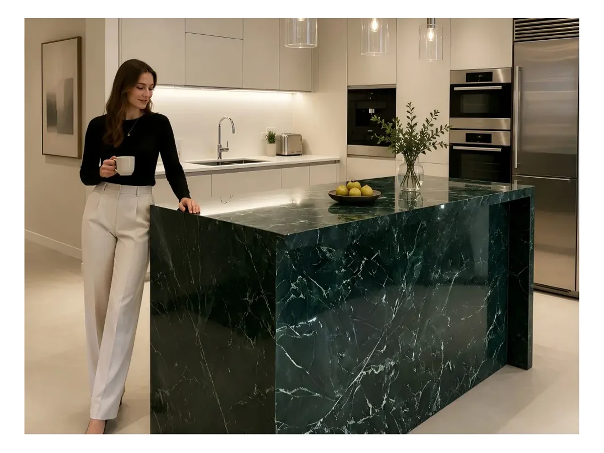 Prada Green Marble Kitchen Island Application Prada Green Marble kitchen island application