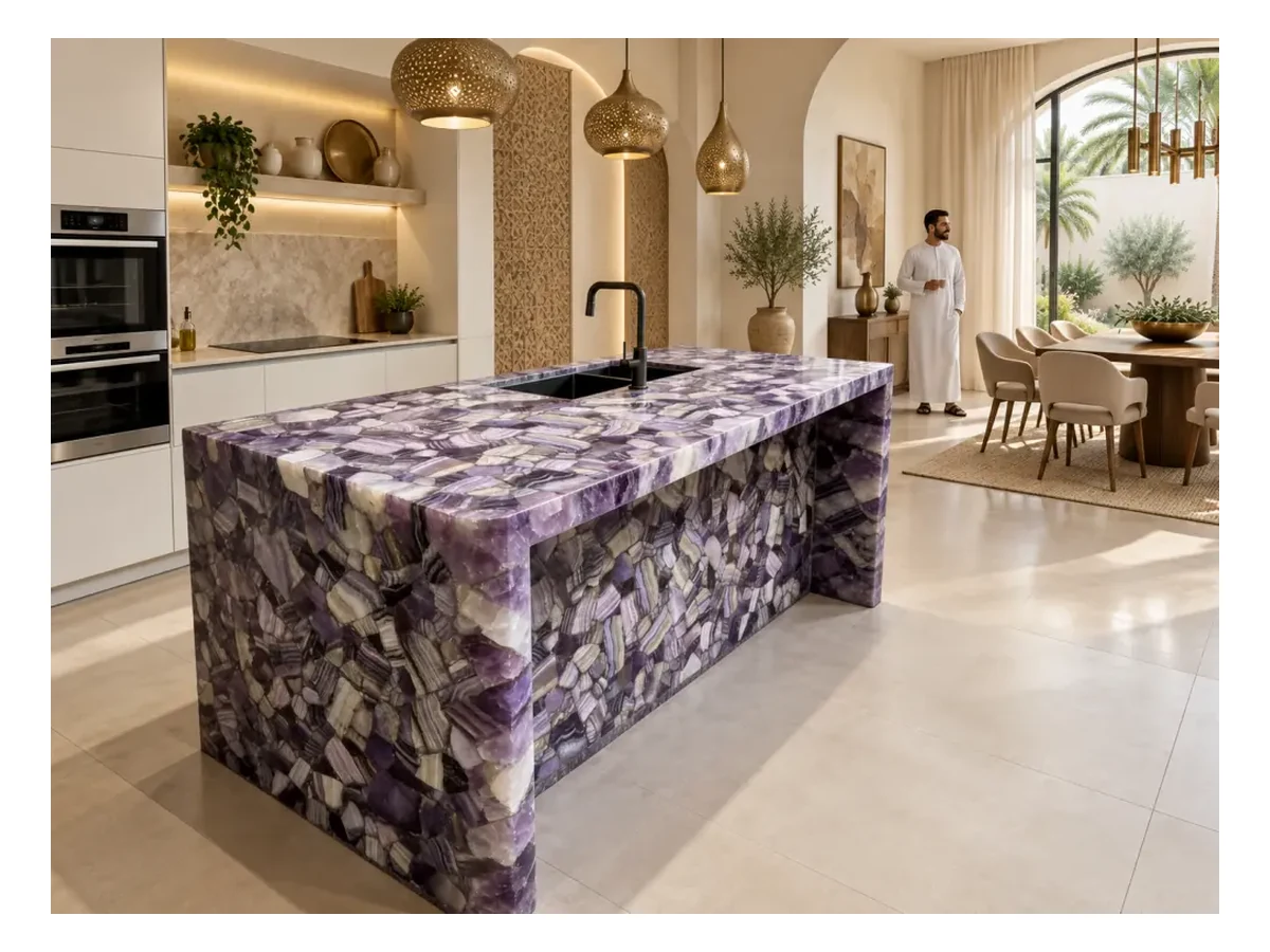 Purple Agate Semi-precious Stone Countertop Application Purple Agate Semi-Precious Stone countertop application