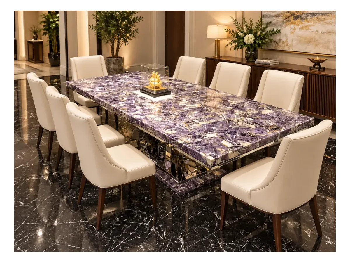 Purple Agate Semi-precious Stone Dining Table Application Purple Agate Semi-Precious Stone dining table application