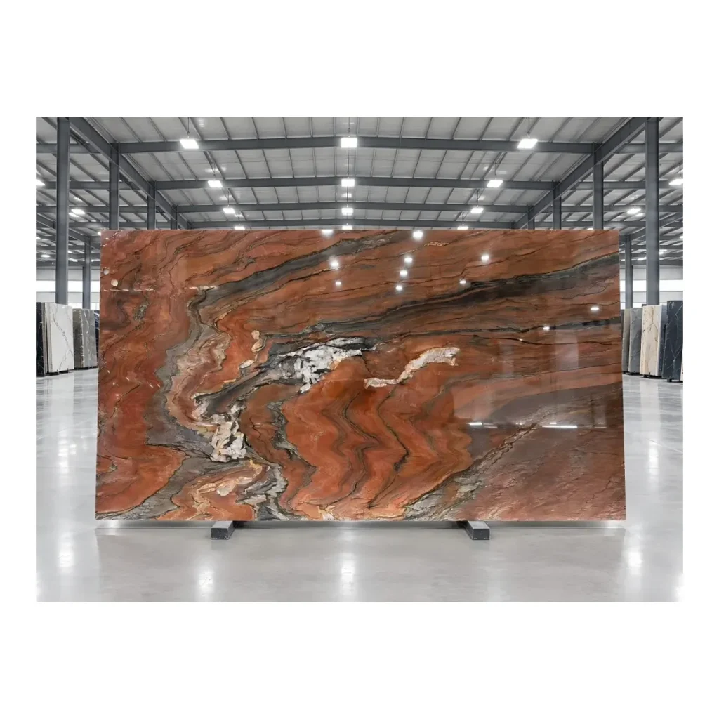 Red Silk Quartzite full slab view