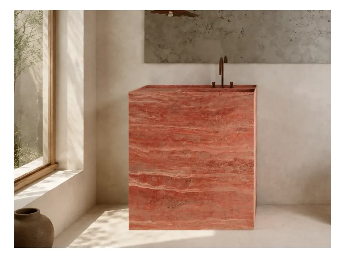 Red Travertine Bathroom Vanity Application Red Travertine bathroom vanity application