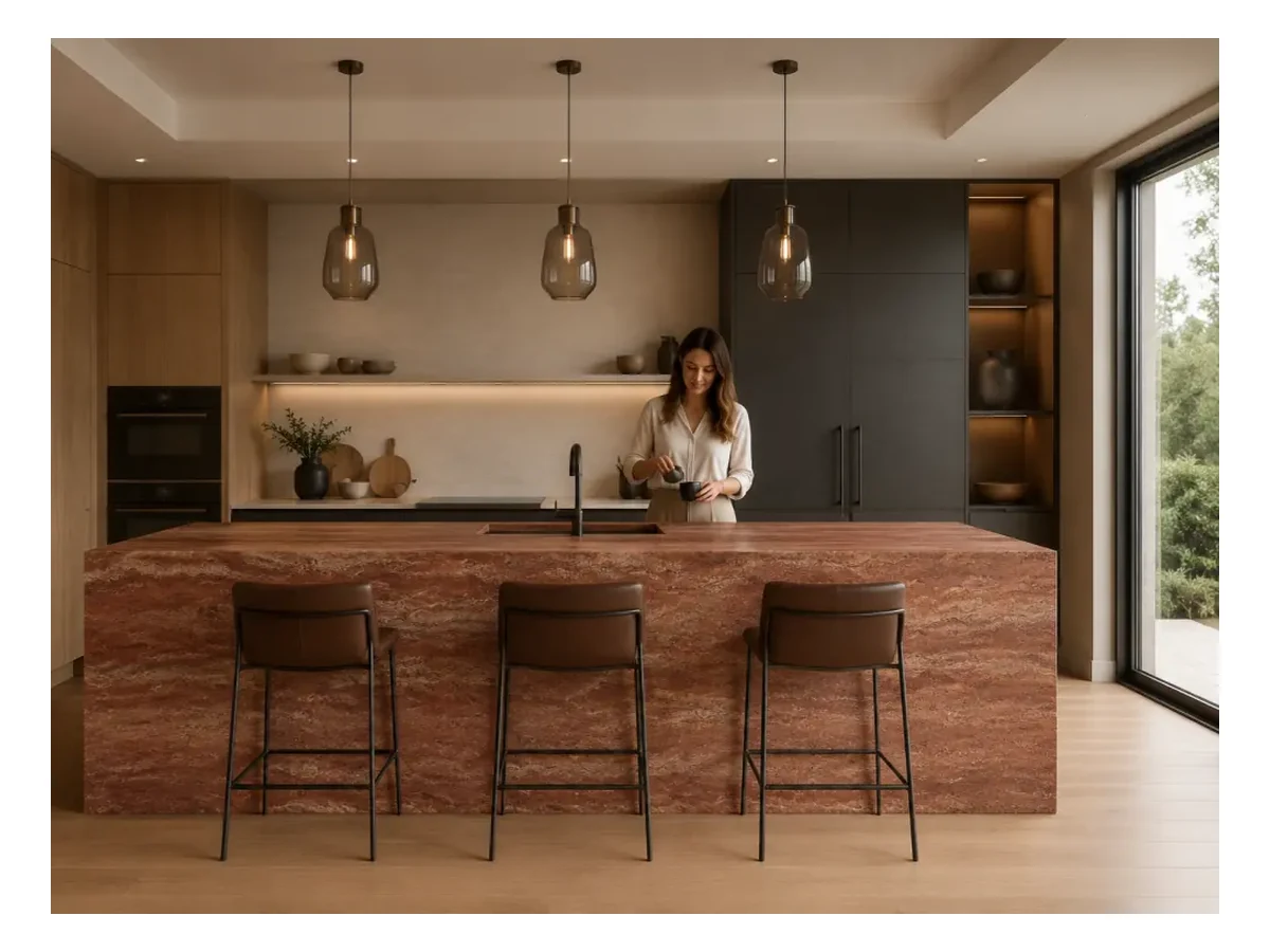 Red Travertine Countertop Application Red Travertine countertop application
