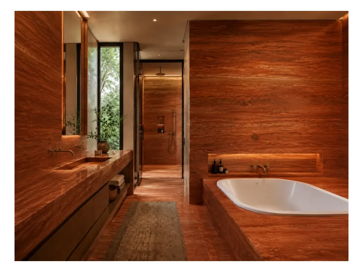 Red Travertine Interior Wall Application Red Travertine interior wall application