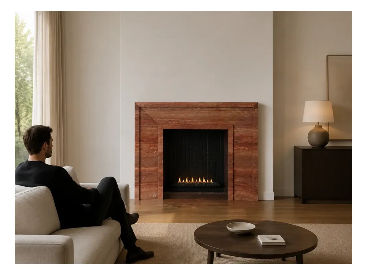 Red Travertine Fireplace Application Red Travertine fireplace application